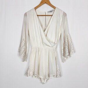 Abercrombie & Fitch Women's Size XS White Boho Lace Trim Romper Bell Sleeves